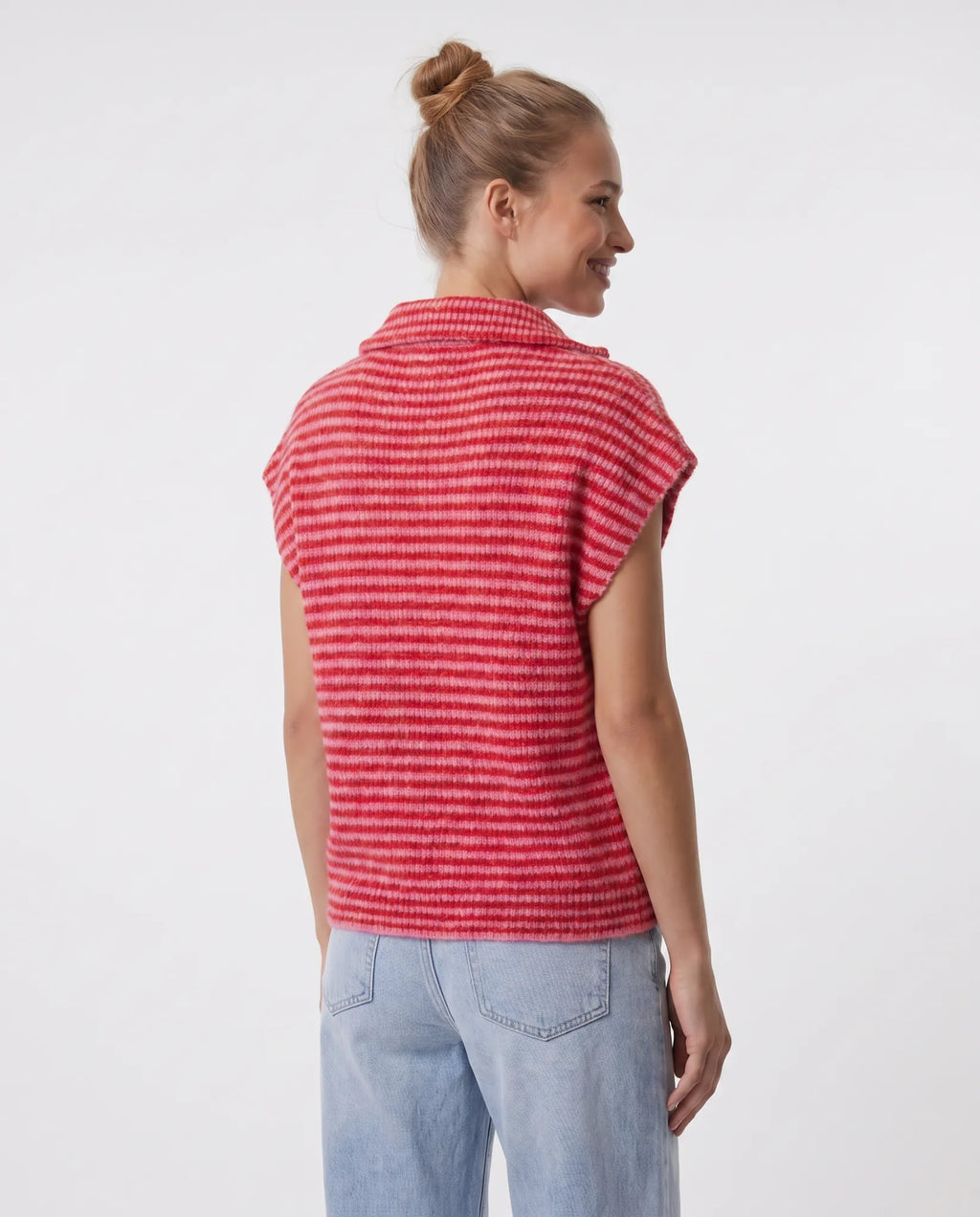 Striped Zip Strickweste