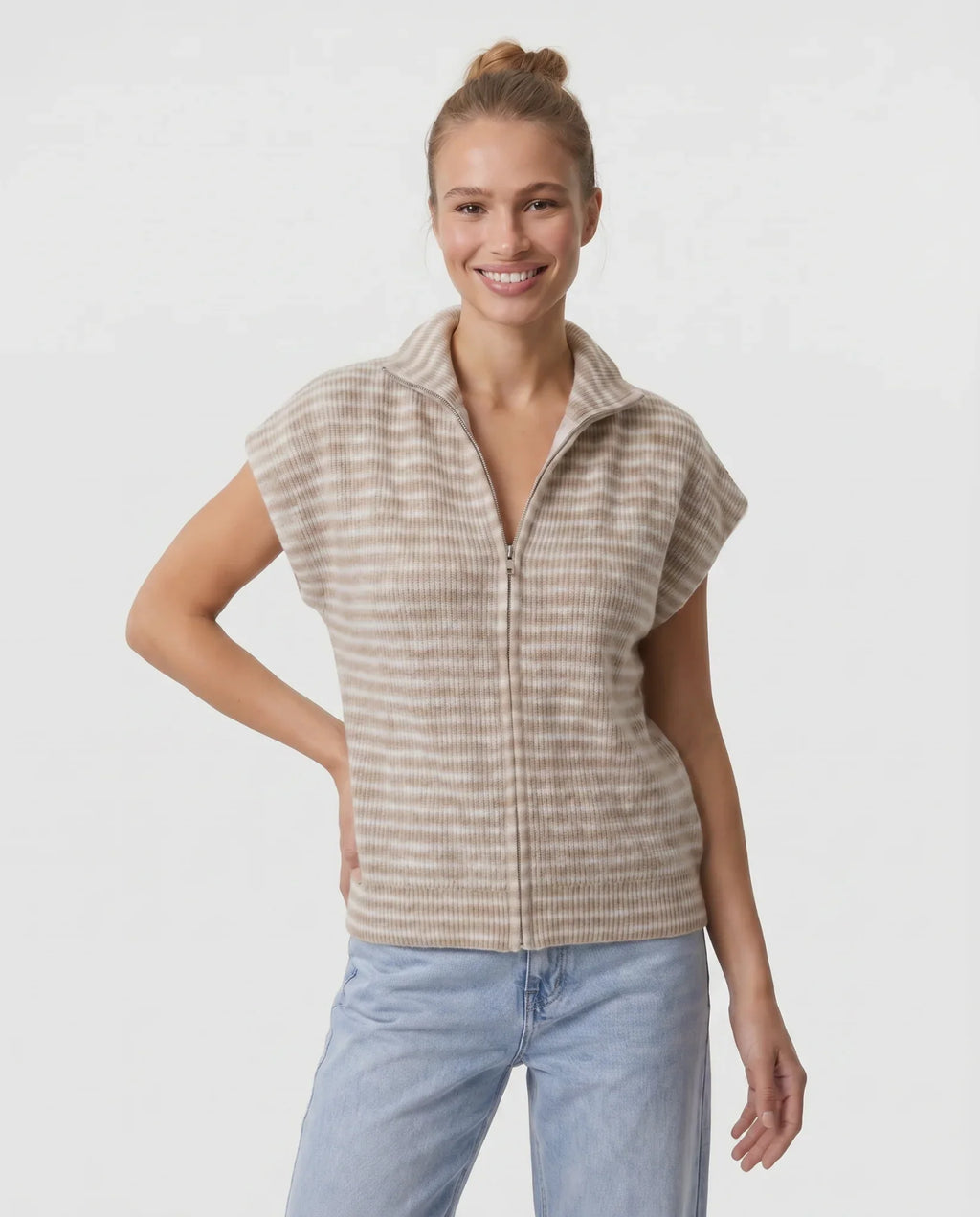 Striped Zip Strickweste