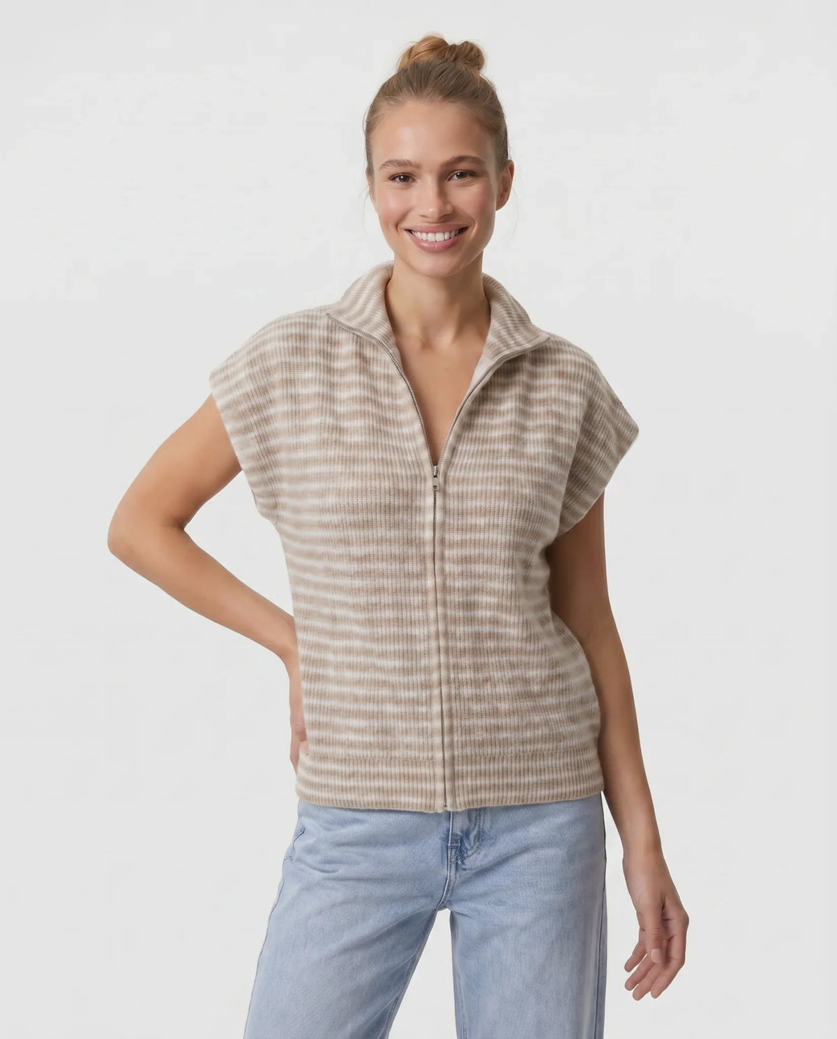 Striped Zip Strickweste