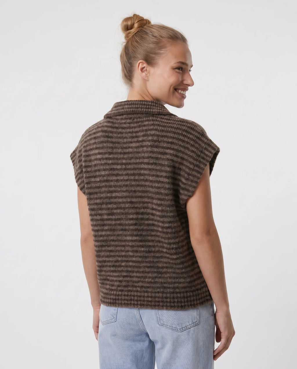 Striped Zip Strickweste